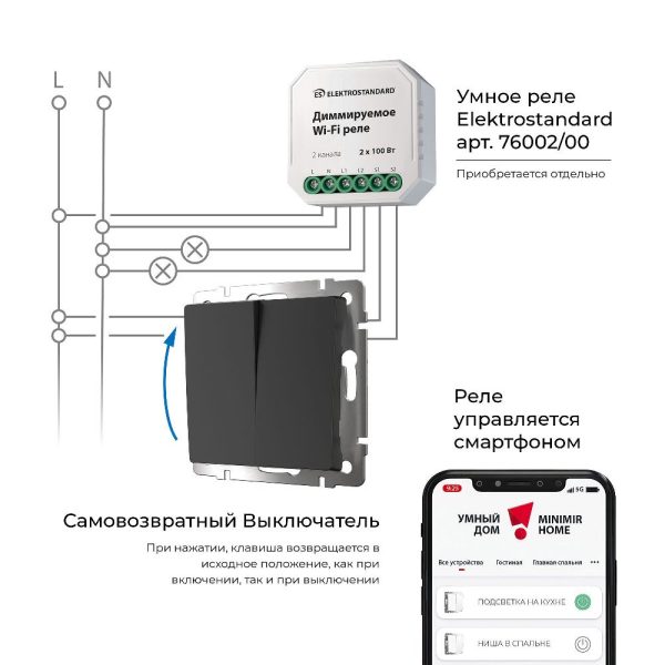 Выключатель двухклавишный встраиваемый с самовозвратом Werkel Черный матовый W1122408 — изображение 3