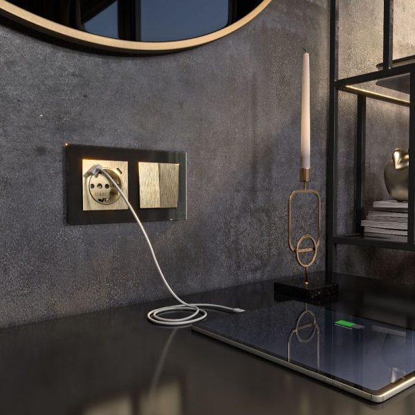 Розетка встраиваемая Werkel с заземлением, шторками и USB тип A+C Шампань рифленый W1171710 — изображение 2