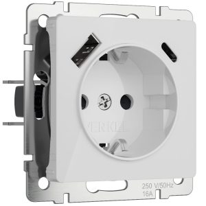 Розетка встраиваемая Werkel с заземлением, шторками и USB тип A+C Белый W1171741