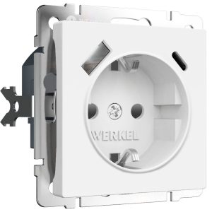 Розетка встраиваемая Werkel с заземлением, шторками и USB тип A+C Белый матовый W1171761