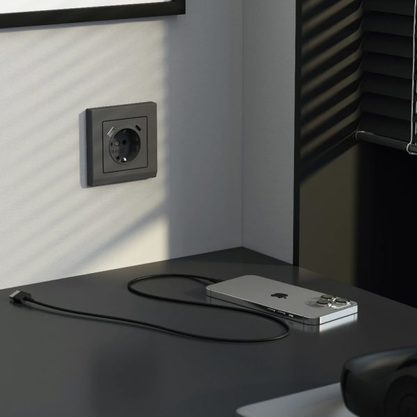 Розетка встраиваемая Werkel с заземлением, шторками и USB тип A+C Графит матовый W1171764 — изображение 2