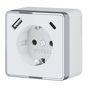 Розетка накладная Werkel Gallant с заземлением, шторками и USB тип A+C Белый W5071701