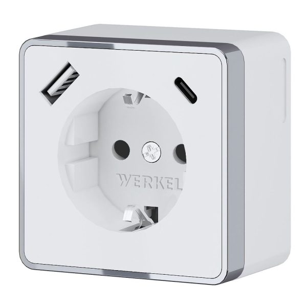 Розетка накладная Werkel Gallant с заземлением, шторками и USB тип A+C Белый W5071701