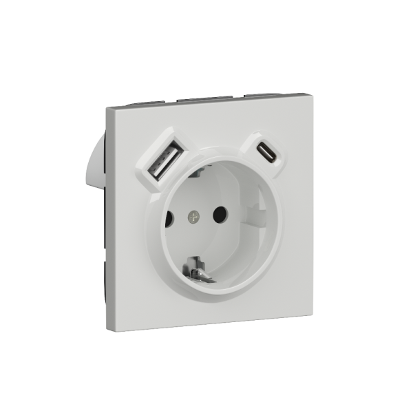 Розетка встраиваемая Donel R98 с заземлением и шторками + зарядка USB A+C 20W Белый глянцевый DA15500-DA22203