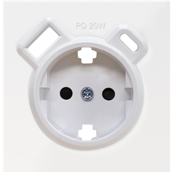 Розетка встраиваемая Donel R98 с заземлением и шторками + зарядка USB A+C 20W Белый глянцевый DA15500-DA22203 — изображение 2