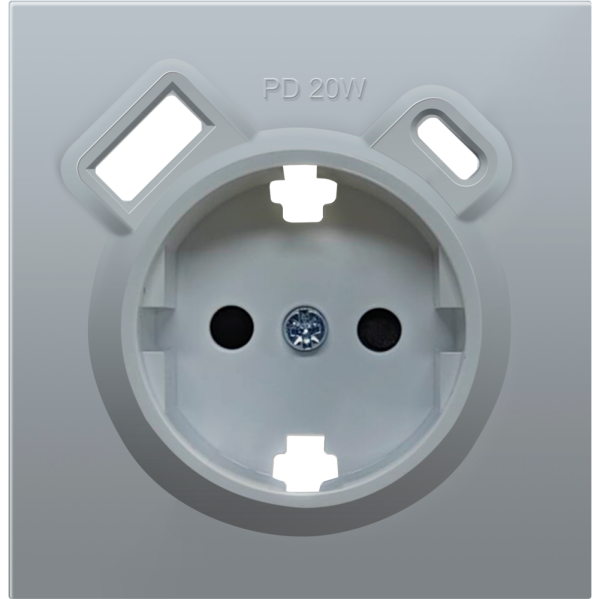 Розетка встраиваемая Donel R98 с заземлением и шторками + зарядка USB A+C 20W Алюминий матовый DA15500-DA22226 — изображение 2