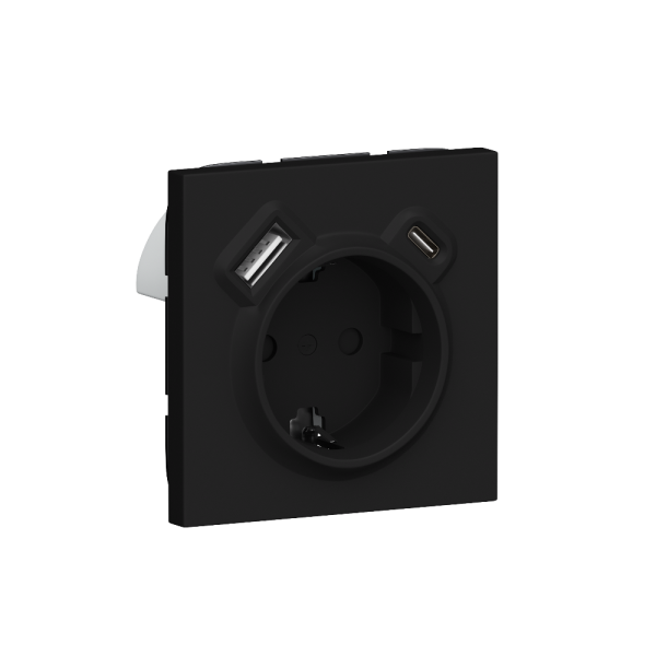 Розетка встраиваемая Donel R98 с заземлением и шторками + зарядка USB A+C 20W Карбон матовый DA15500-DA22230