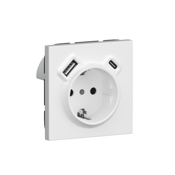 Розетка встраиваемая Donel R98 с заземлением и шторками + зарядка USB A+C 20W Белый матовый DA15500-DA22233