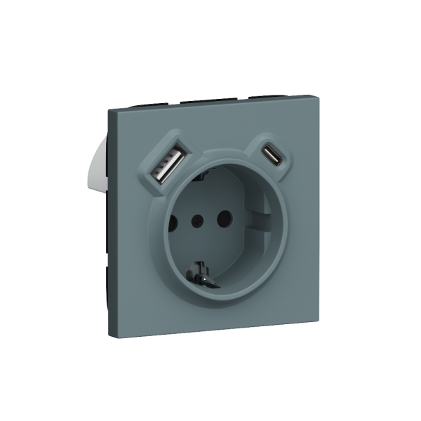 Розетка встраиваемая Donel R98 с заземлением и шторками + зарядка USB A+C 20W Изумруд матовый DA15500-DA22239