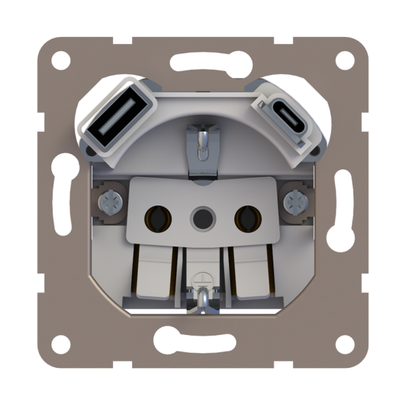 Розетка встраиваемая Donel R98 Metal с заземлением, шторками и USB тип A+C Латунь DA15500-DA222ME — изображение 4