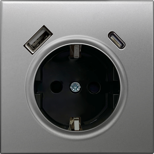 Розетка встраиваемая Donel R98 Metal с заземлением, шторками и USB тип A+C Благородная сталь DA15500-DA222ES — изображение 2
