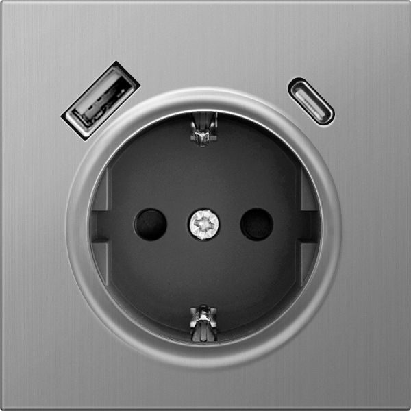 Розетка встраиваемая Donel R98 Metal с заземлением, шторками и USB тип A+C Никель DA15500-DA222NB — изображение 2