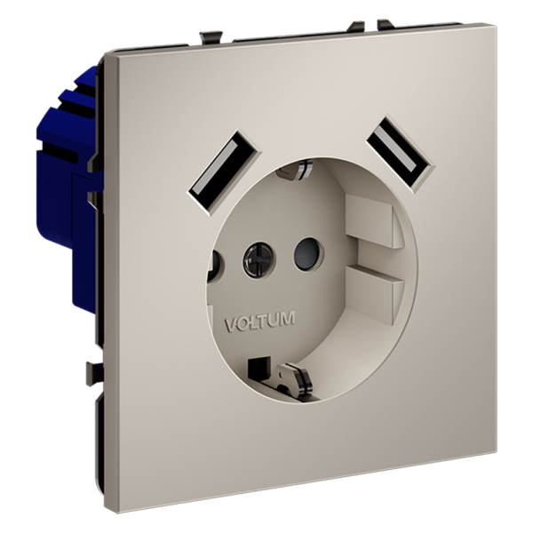 Розетка встраиваемая Voltum S70 с заземлением, шторками и USB A+A Кашемир VLS040403 — изображение 2