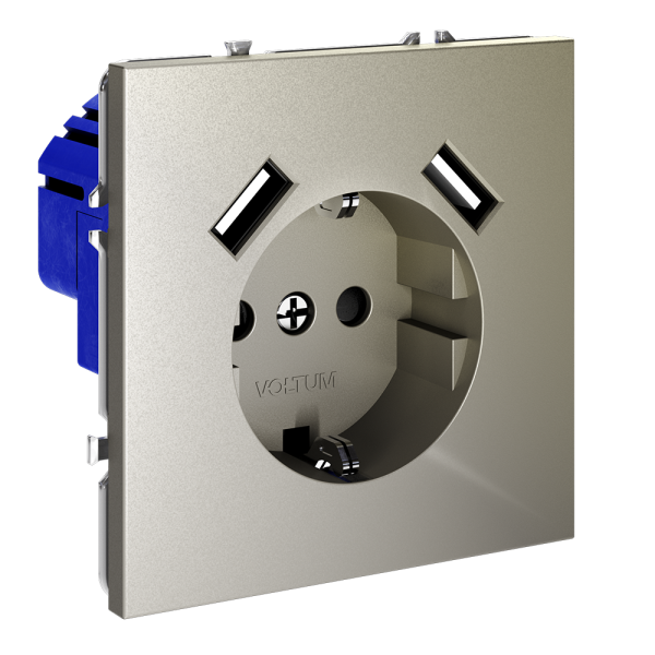 Розетка встраиваемая Voltum S70 с заземлением, шторками и USB A+A Шелк VLS040404 — изображение 2