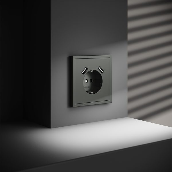 Розетка встраиваемая Voltum S70 с заземлением, шторками и USB A+A Титан VLS040406 — изображение 5
