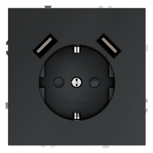 Розетка встраиваемая Voltum S70 с заземлением, шторками и USB A+A Графит VLS040407