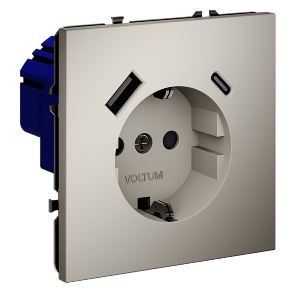 Розетка встраиваемая Voltum S70 с заземлением, шторками и USB A+C Кашемир VLS040503 — изображение 2