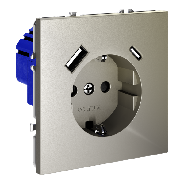 Розетка встраиваемая Voltum S70 с заземлением, шторками и USB A+C Шелк VLS040504 — изображение 2