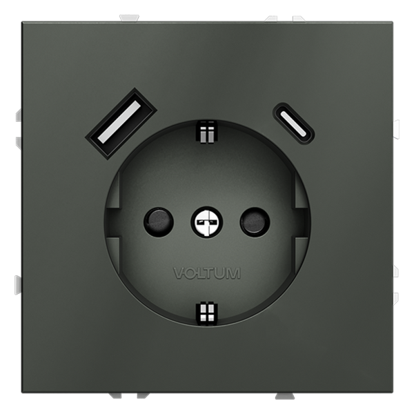 Розетка встраиваемая Voltum S70 с заземлением, шторками и USB A+C Титан VLS040506