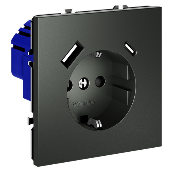 Розетка встраиваемая Voltum S70 с заземлением, шторками и USB A+C Титан VLS040506 — изображение 2