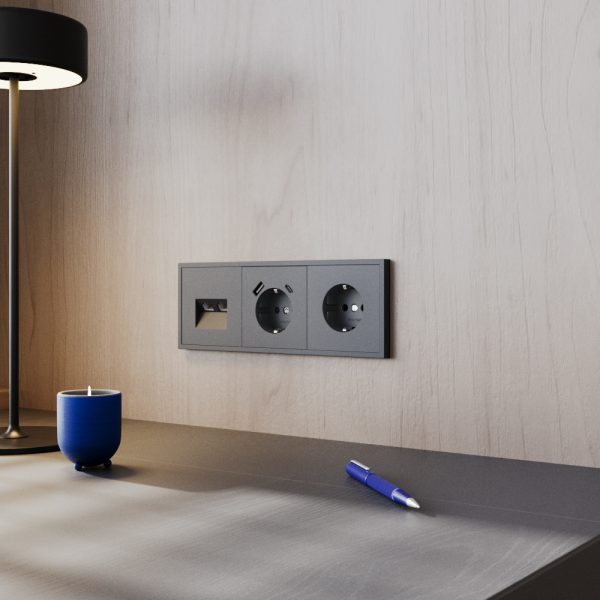 Розетка встраиваемая Voltum S70 с заземлением, шторками и USB A+C Графит VLS040507 — изображение 5